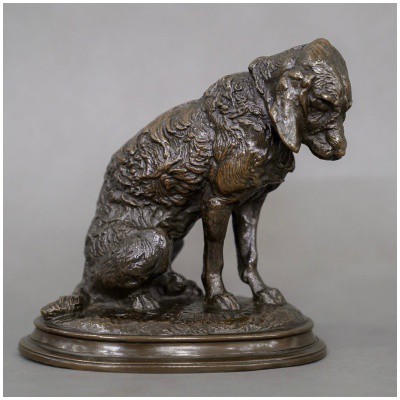 Sculpture – Chien Terrier Assis , Emmanuel Frémiet (1824-1910) – Bronze