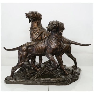 Groupe En Bronze De Deux Chiens De Chasse Par Edouard Drouot (1859-1945) 3