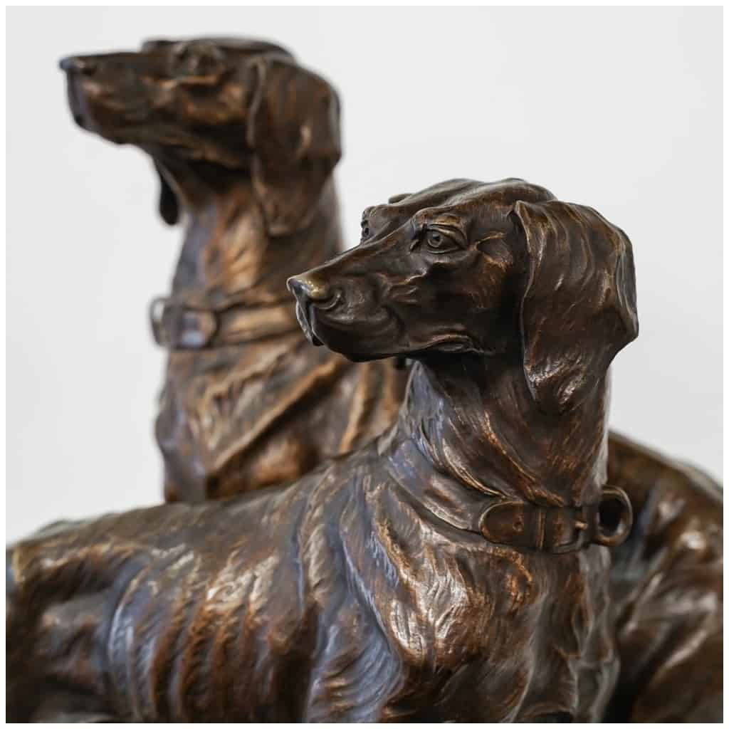 Bronze Group Of Two Hunting Dogs By Edouard Drouot (1859-1945) 5