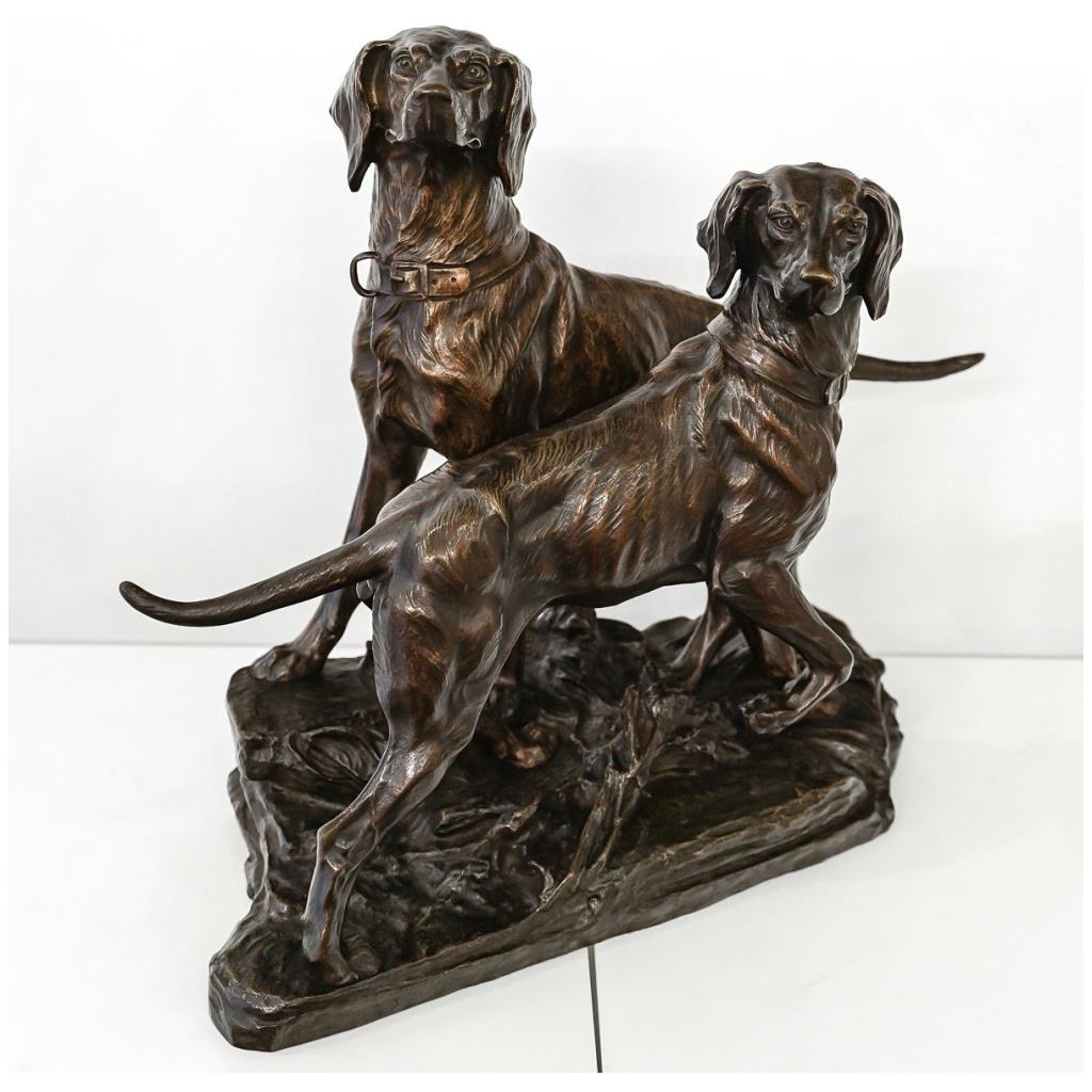 Bronze Group Of Two Hunting Dogs By Edouard Drouot (1859-1945) 4