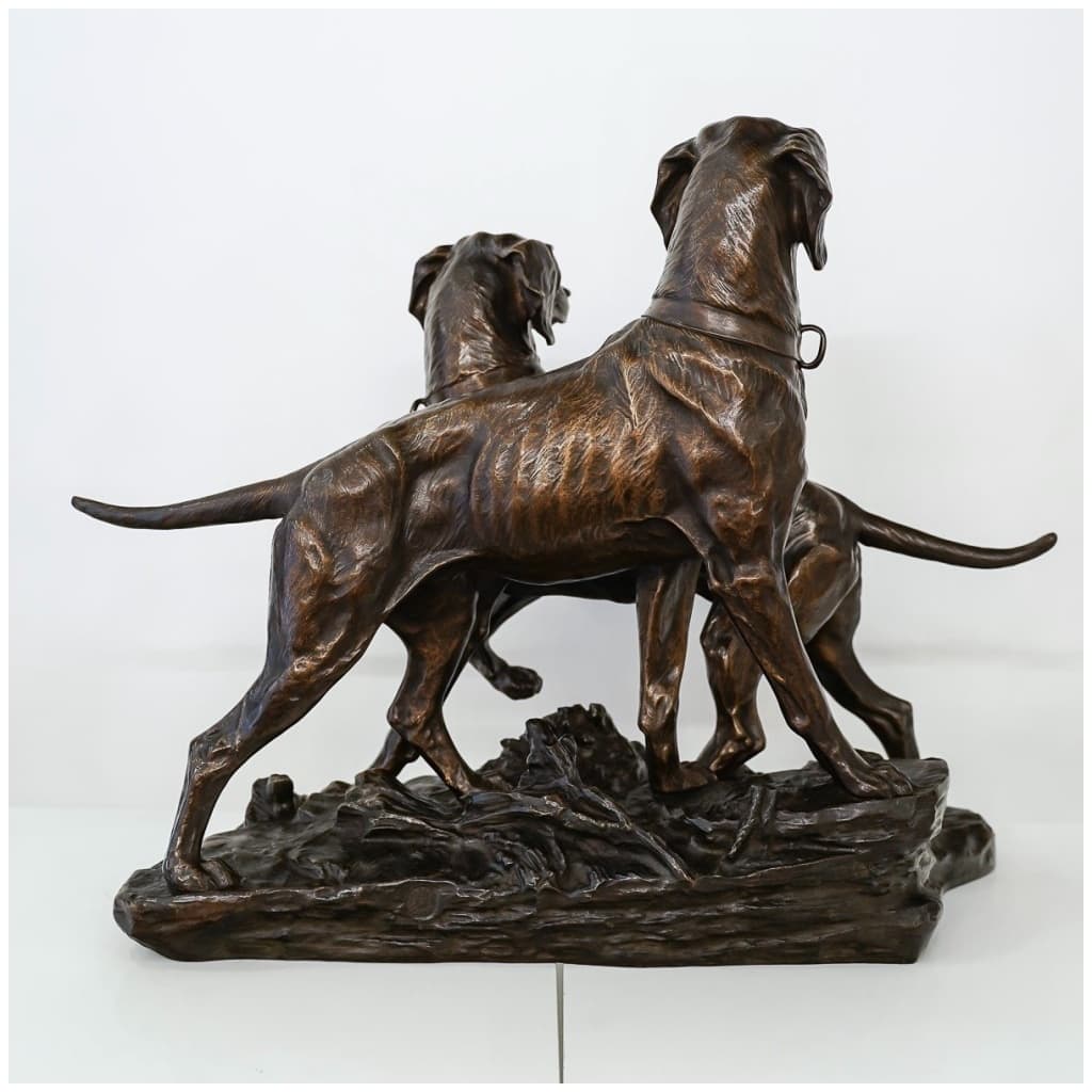 Groupe En Bronze De Deux Chiens De Chasse Par Edouard Drouot (1859-1945) 6