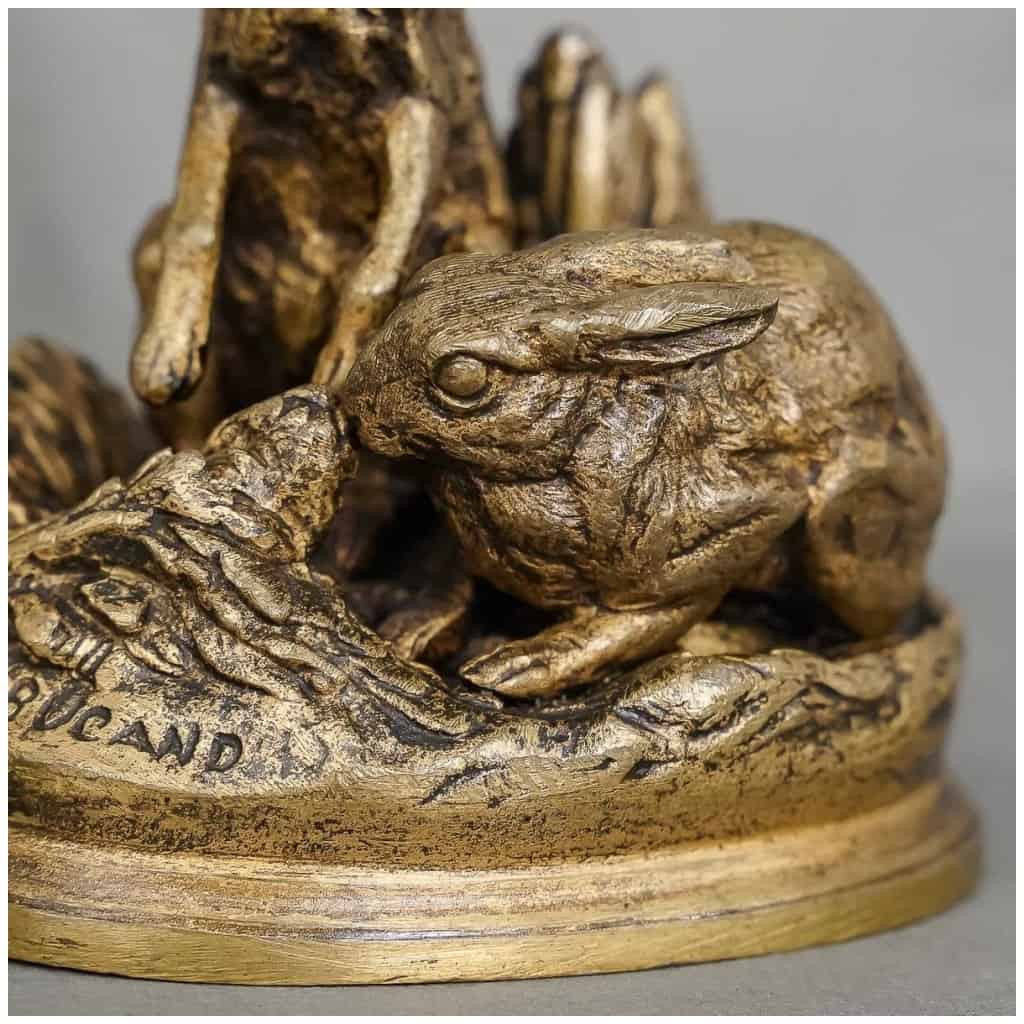 Sculpture – Couple De Lièvres , Alfred Dubucand (1828-1894) – Bronze 5