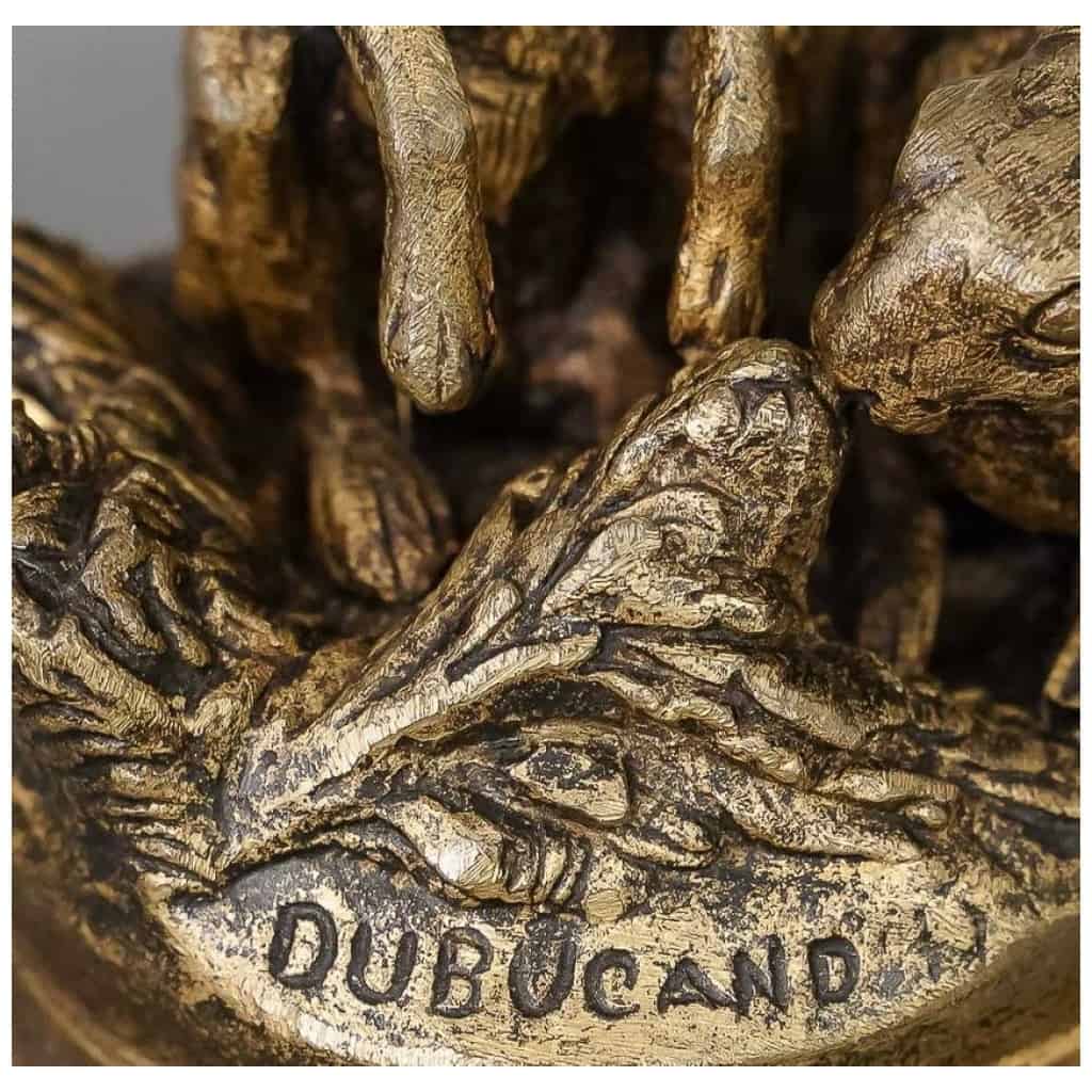 Sculpture – Couple De Lièvres , Alfred Dubucand (1828-1894) – Bronze 9