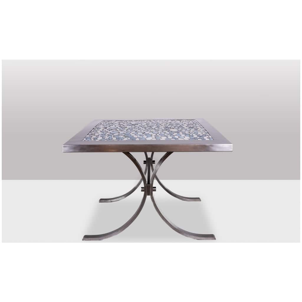 Dining room table in polished metal and ceramic. 1970s. 4