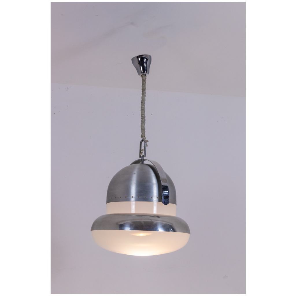 Industrial style pendant light in brushed and opaline metal. 1970s. 5