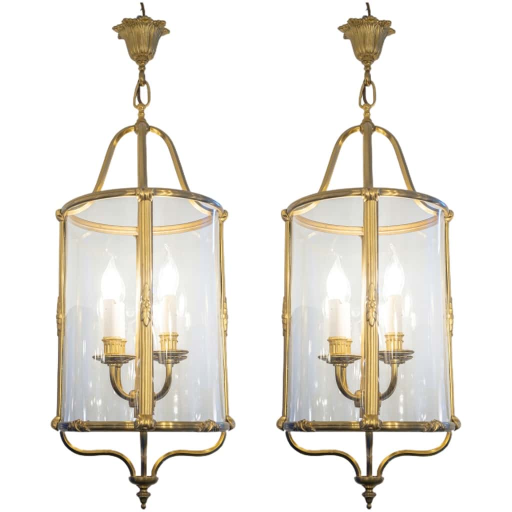 Pair Of L Style Lanterns XVI 1960s Brass 3