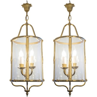 Pair Of L Style Lanterns XVI Brass From The 1960s