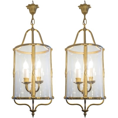 Pair Of L Style Lanterns XVI 1960s Brass 3