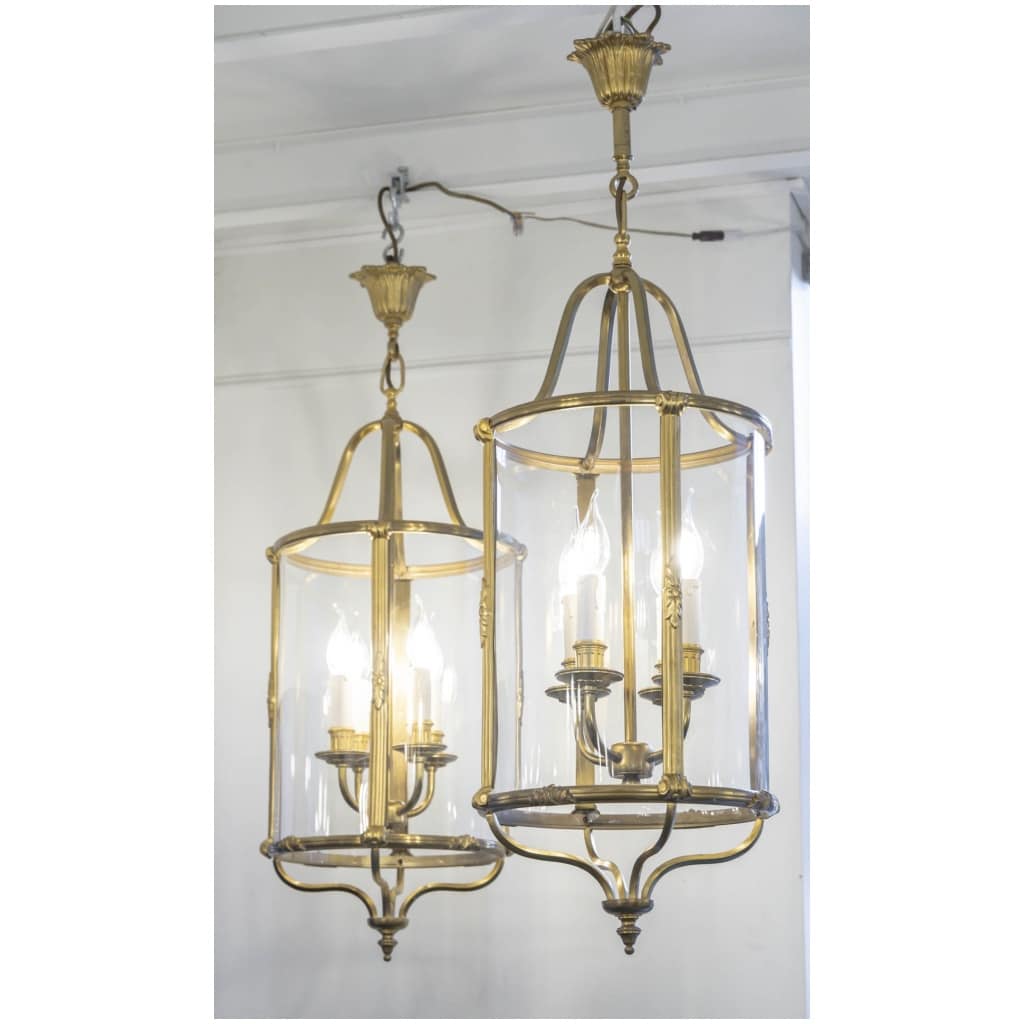 Pair Of L Style Lanterns XVI 1960s Brass 4