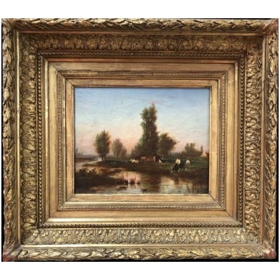 VIGNON Victor Painting signed XIXè Barbizon School Life in the Countryside Oil Canvas Certificate