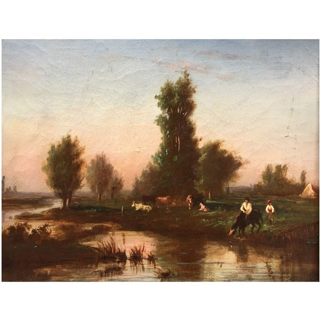 VIGNON Victor Painting signed XIXè Barbizon School Life in the Countryside Oil Canvas Certificate 5