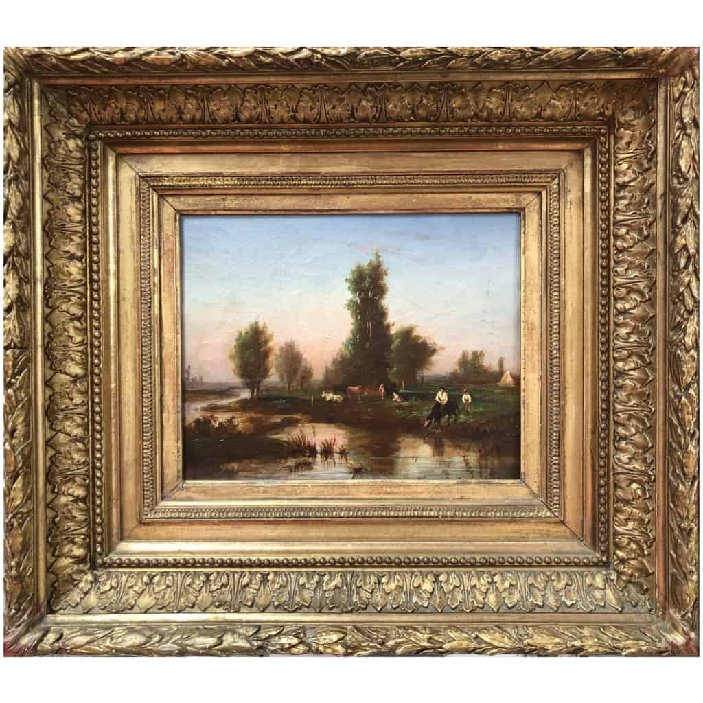 VIGNON Victor Painting signed XIXè Barbizon School Life in the Countryside Oil Canvas Certificate 4
