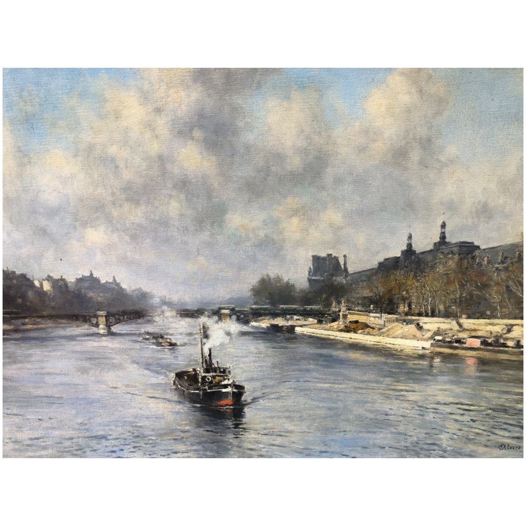 VOLLON Alexis Tableau Debut 20è Paris Remorqueur Sur La Seine Huile Signee Certificat 8