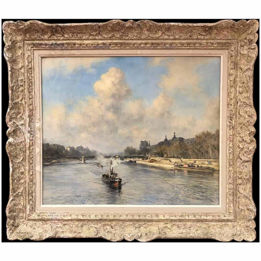 VOLLON Alexis Tableau Debut 20è Paris Remorqueur Sur La Seine Huile Signee Certificat 3
