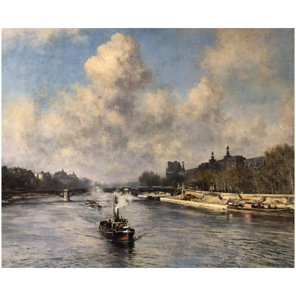 VOLLON Alexis Tableau Debut 20è Paris Remorqueur Sur La Seine Huile Signee Certificat 5