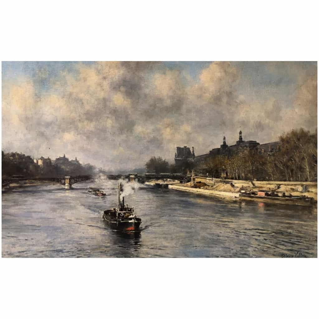 VOLLON Alexis Tableau Debut 20è Paris Remorqueur Sur La Seine Huile Signee Certificat 7