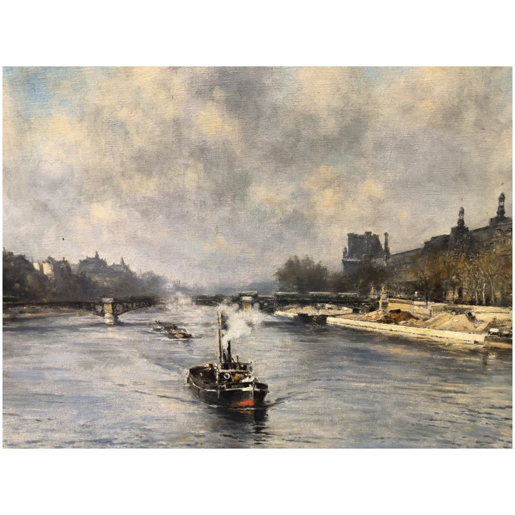 VOLLON Alexis Tableau Debut 20è Paris Remorqueur Sur La Seine Huile Signee Certificat 11