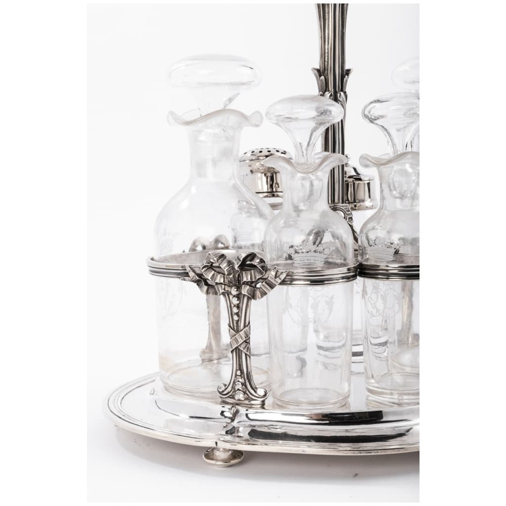 GOLDSMITH ODIOT – OIL/VINEGAR SERVER IN STERLING SILVER and FINE CRYSTAL XIXÈ 10