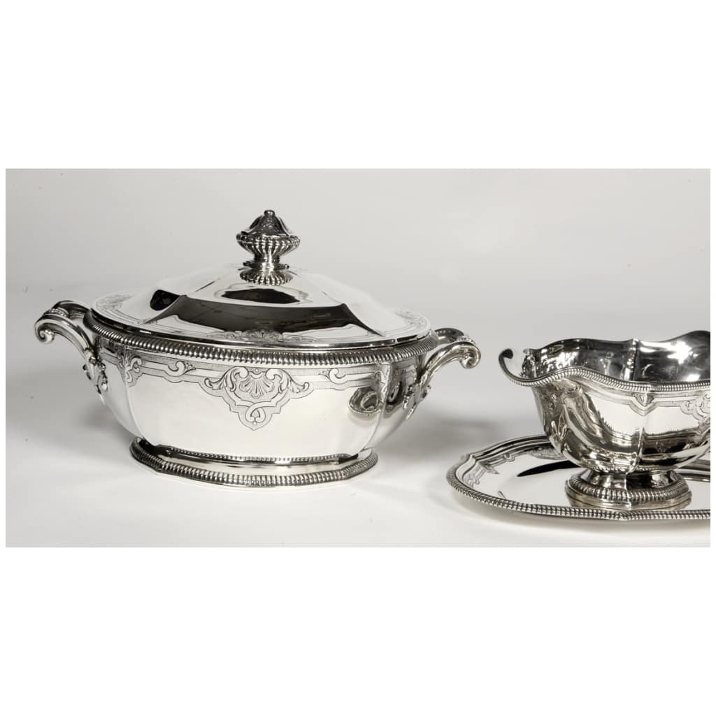 LAPPARRA – VEGETABLE DISH AND ITS SAUCE BOAT IN STERLING SILVER CIRCA XIXth 5