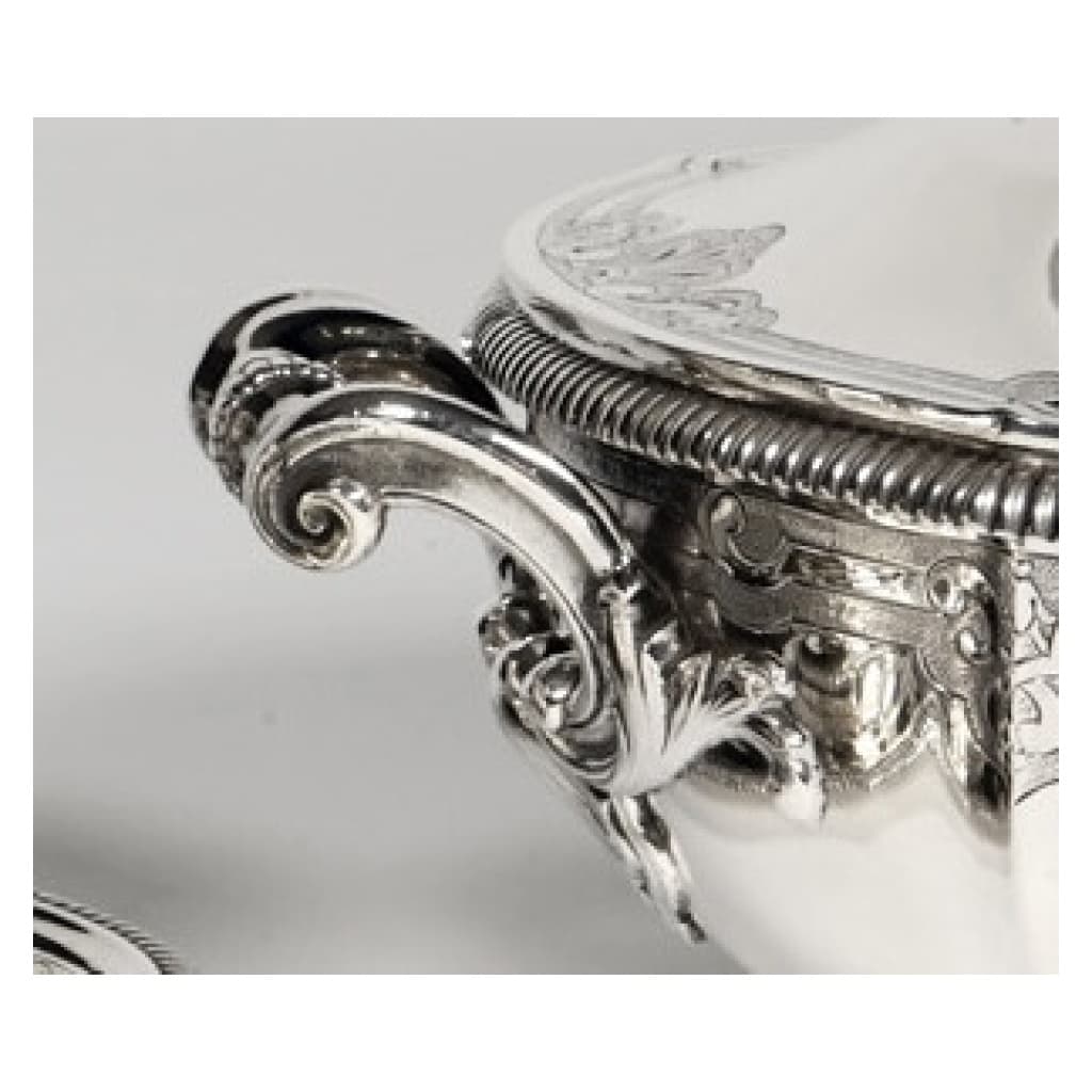 LAPPARRA – VEGETABLE DISH AND ITS SAUCE BOAT IN STERLING SILVER CIRCA XIXth 10