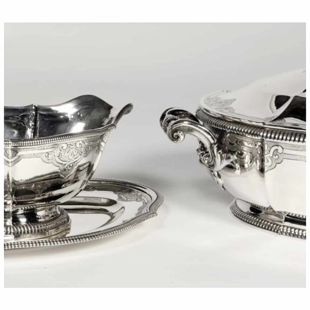 LAPPARRA – VEGETABLE DISH AND ITS SAUCE BOAT IN STERLING SILVER CIRCA XIXth 7