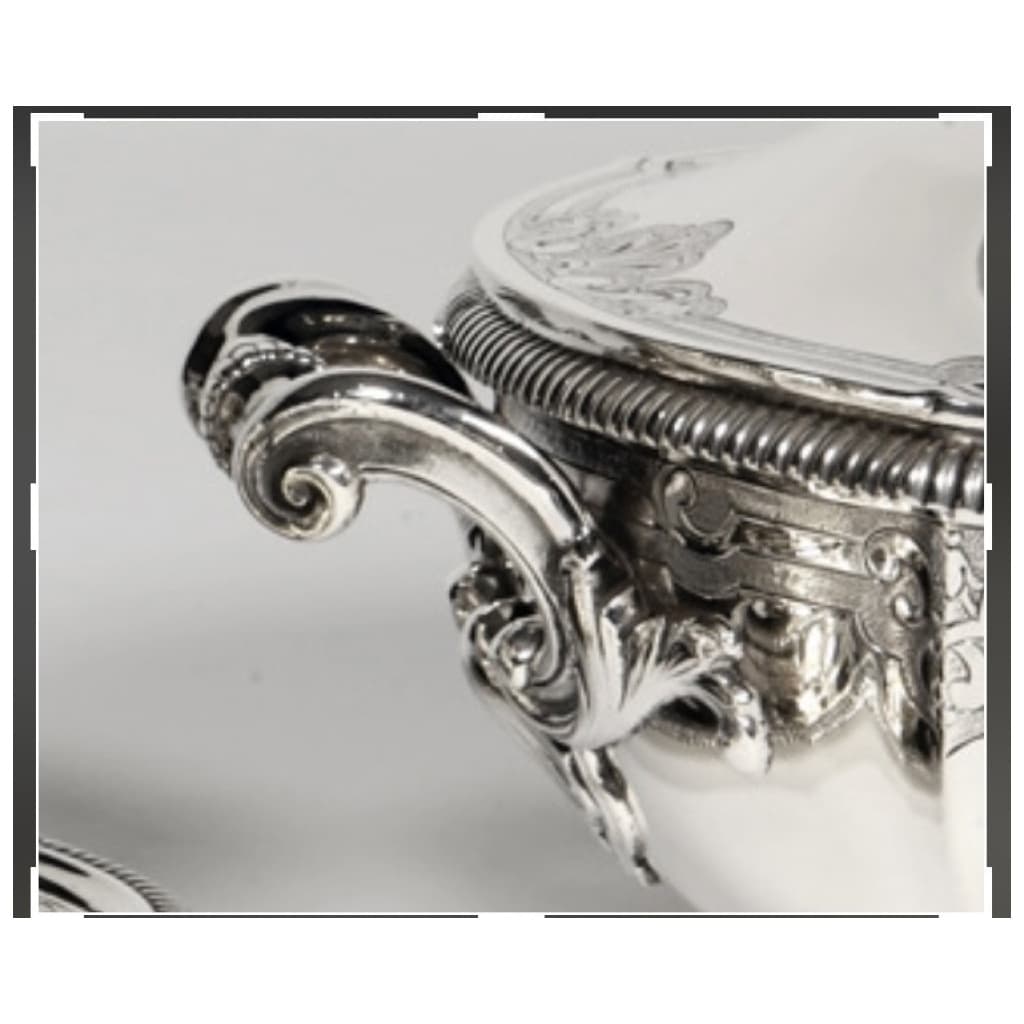 LAPPARRA – VEGETABLE DISH AND ITS SAUCE BOAT IN STERLING SILVER CIRCA XIXth 6