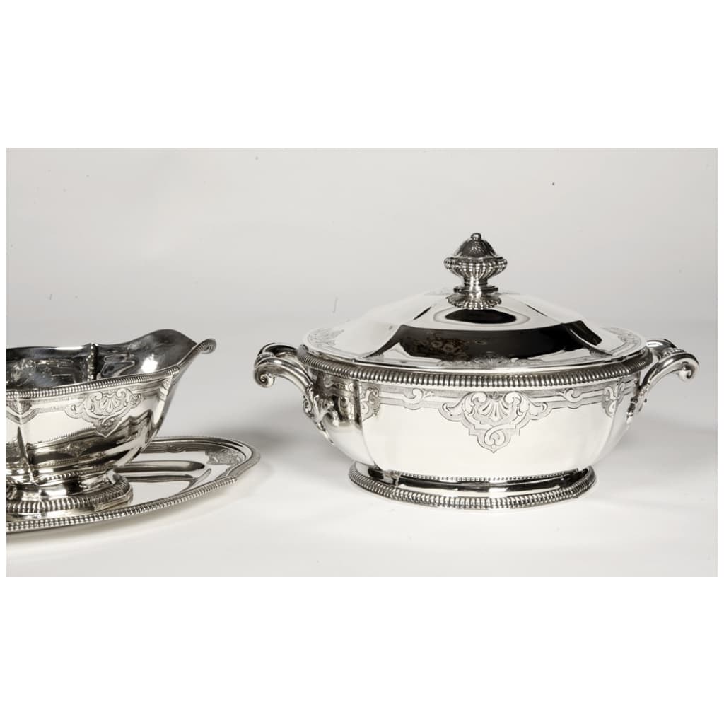LAPPARRA – VEGETABLE DISH AND ITS SAUCE BOAT IN STERLING SILVER CIRCA XIXth 4