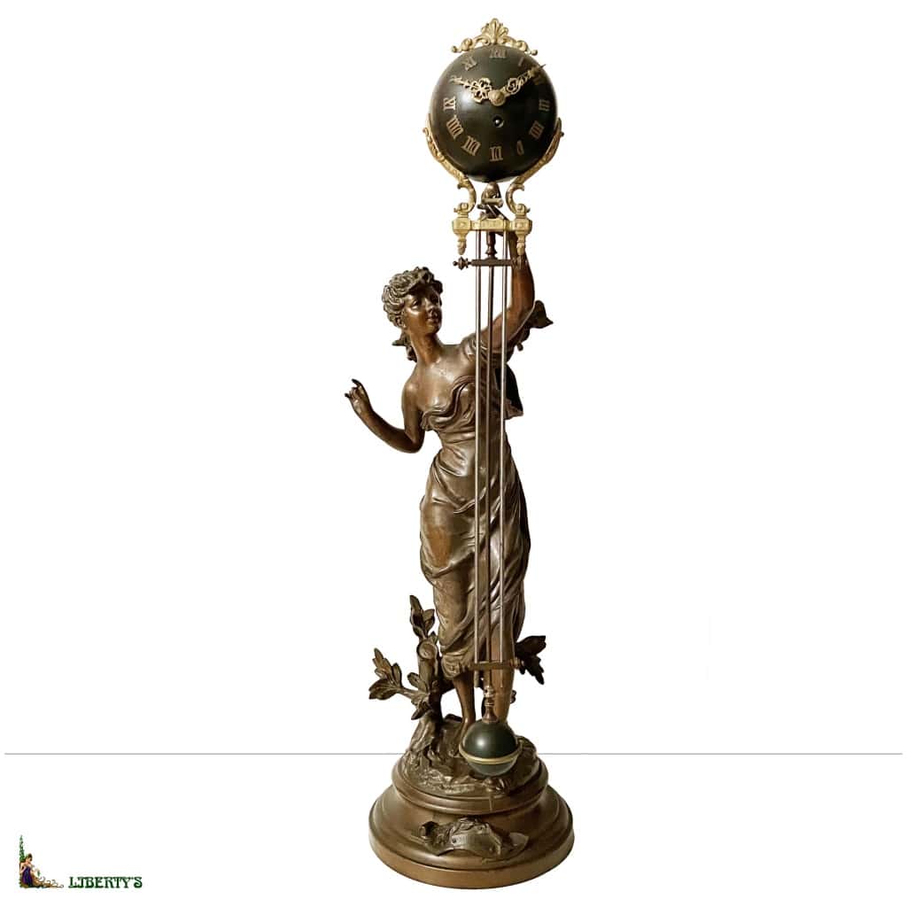 Pendule mystérieuse régule « Printemps » avec mouvement 8 jours, signée Constant, hauteur totale 80 cm, Fin XIXe 3