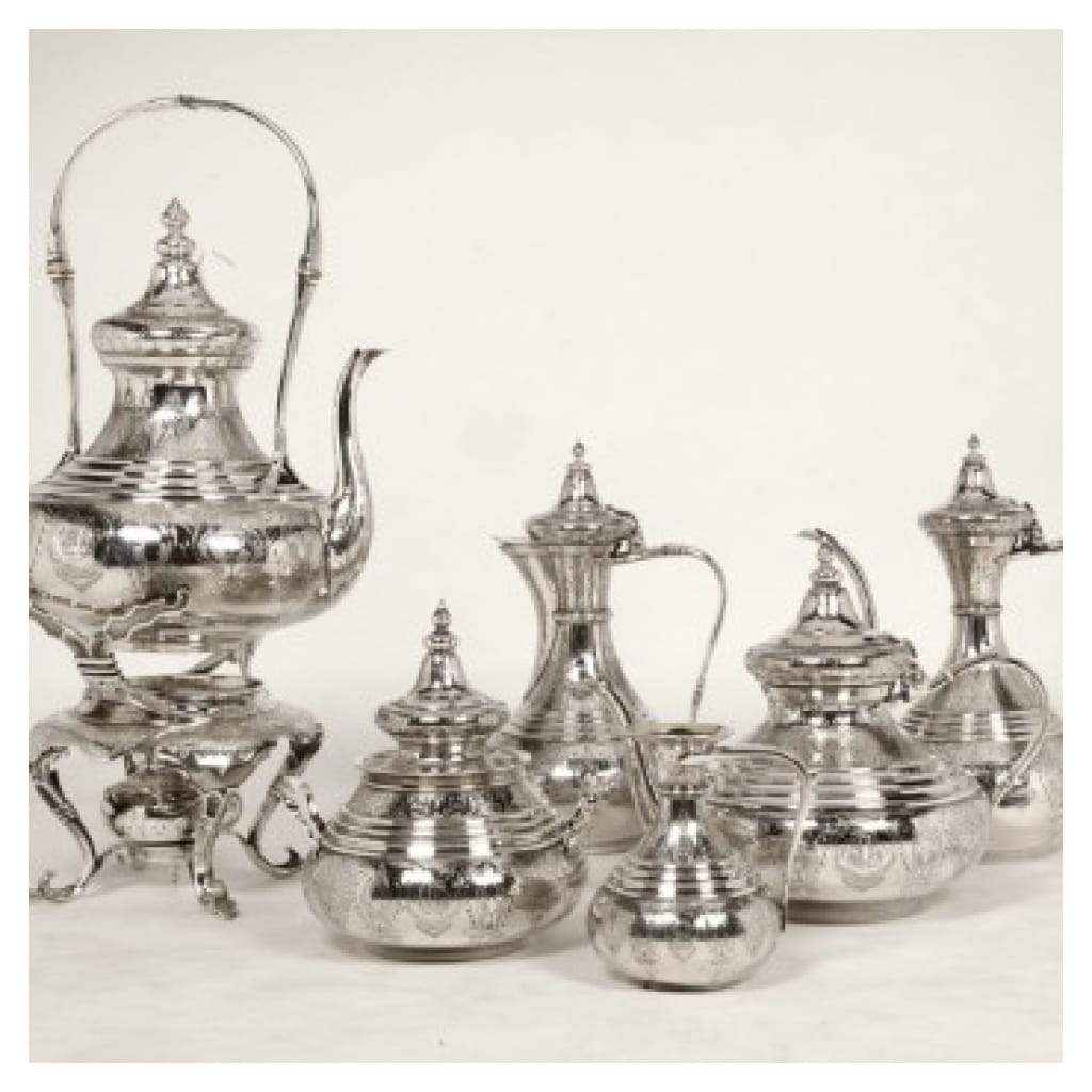 ORFÈVRE DUPONCHEL – SERVICE THÉ CAFÉ EN ARGENT MASSIF STYLE OTTOMAN XIXE 14