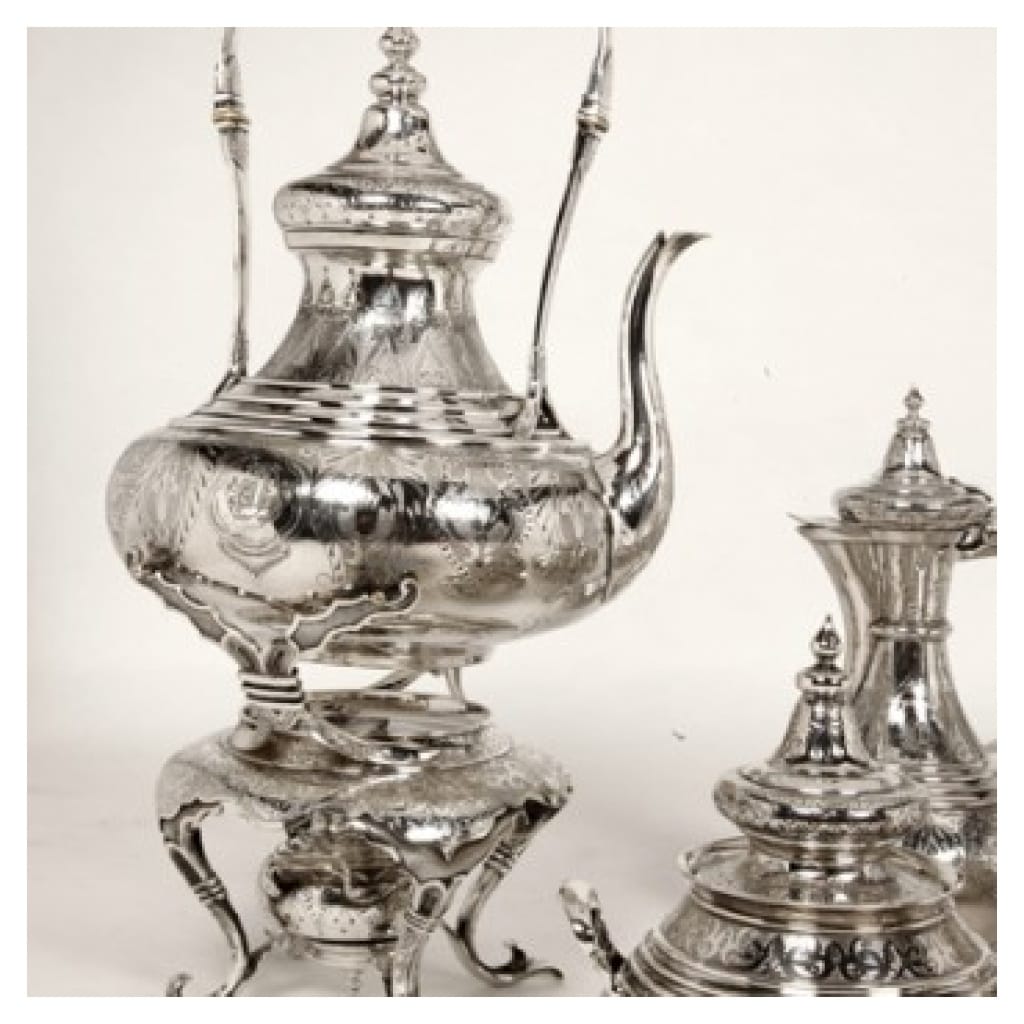 ORFÈVRE DUPONCHEL – SERVICE THÉ CAFÉ EN ARGENT MASSIF STYLE OTTOMAN XIXE 12