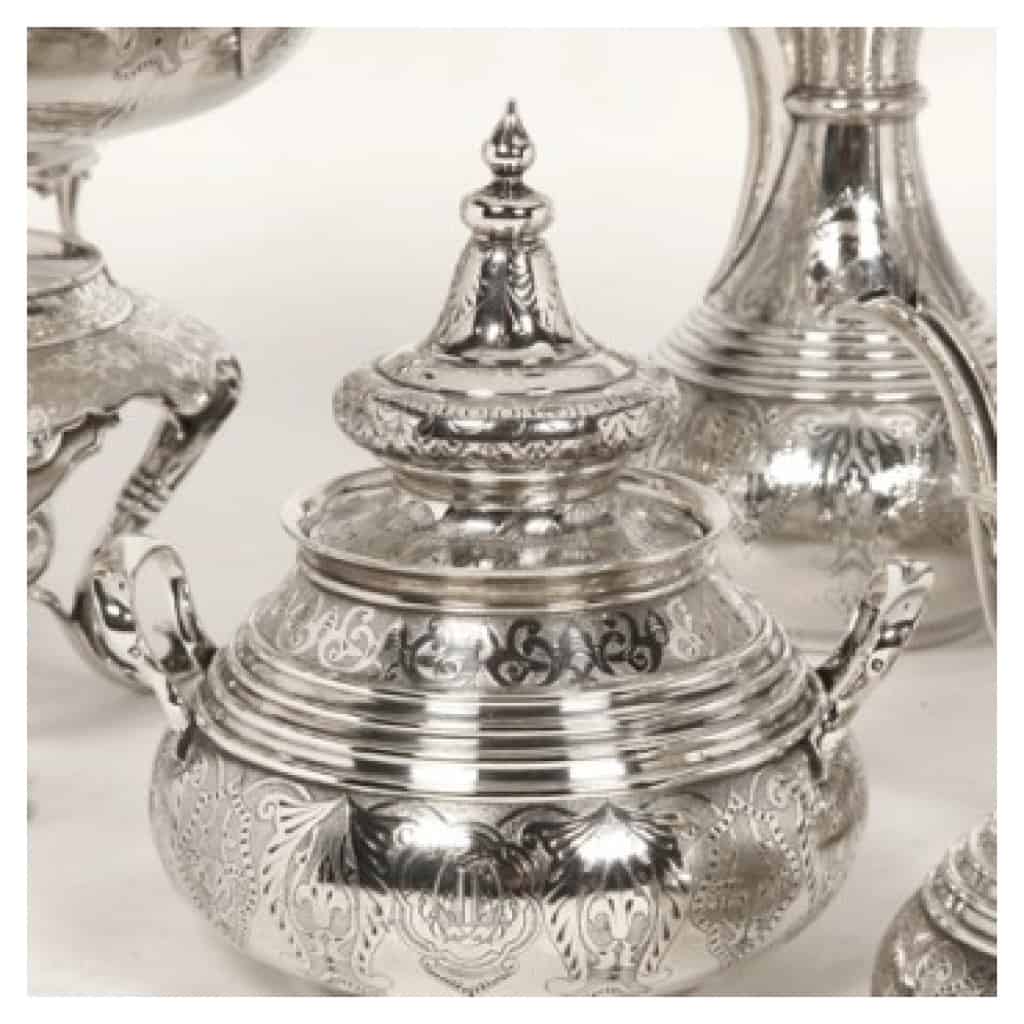 ORFÈVRE DUPONCHEL – SERVICE THÉ CAFÉ EN ARGENT MASSIF STYLE OTTOMAN XIXE 11