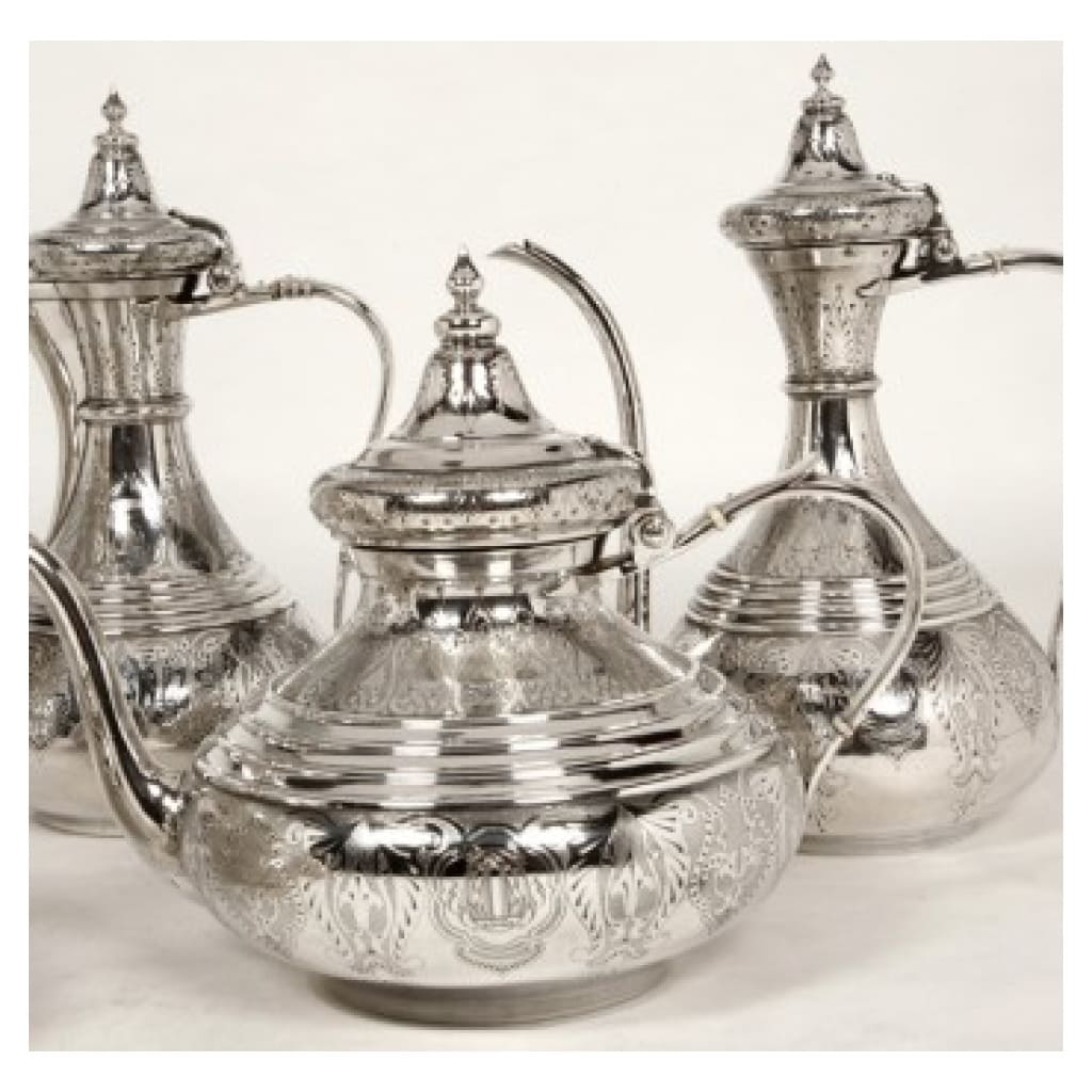 GOLDFEVER DUPONCHEL – OTTOMAN STYLE STERLING SILVER TEA COFFEE SERVICE XIXE8