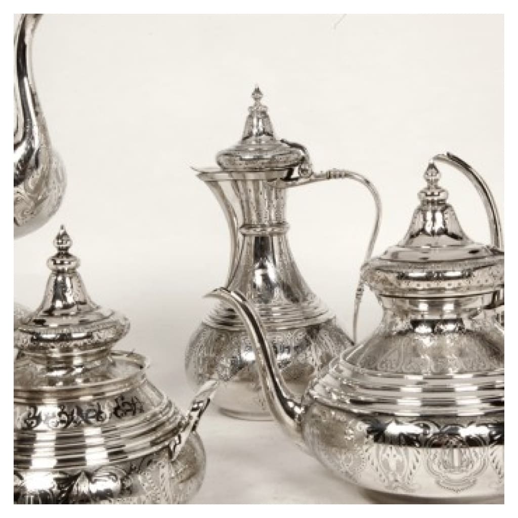 ORFÈVRE DUPONCHEL – SERVICE THÉ CAFÉ EN ARGENT MASSIF STYLE OTTOMAN XIXE 7