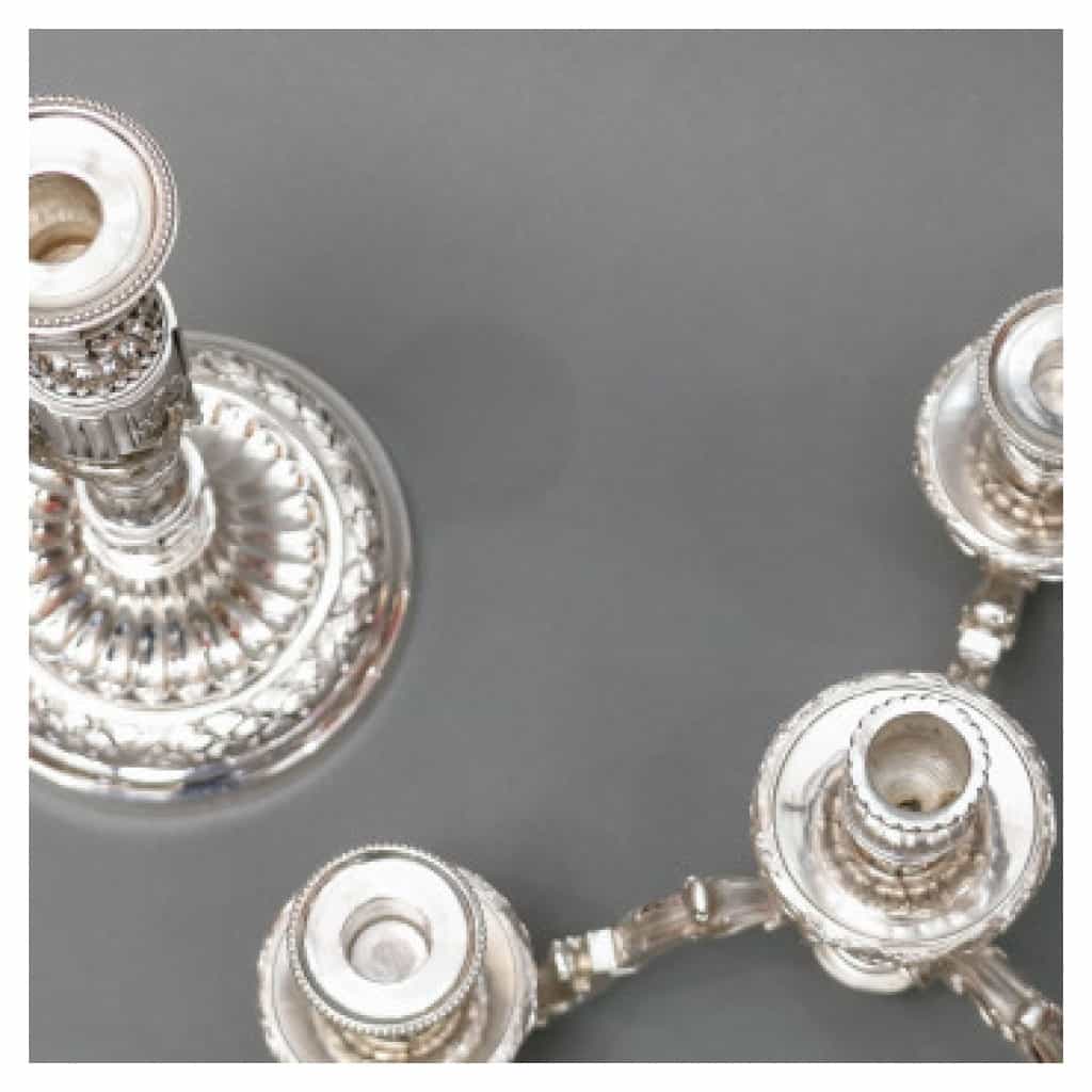 GOLDSMITH: GASTON SIGNARD – PAIR OF STERLING SILVER CANDELABRA EARLY 8TH CENTURY XNUMX