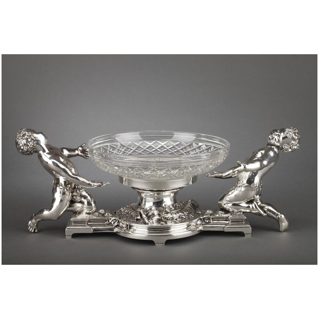 GOLDSMITH CHRISTOFLE – SILVERED BRONZE CENTERPIECE AND CRYSTAL CUT XIXE4