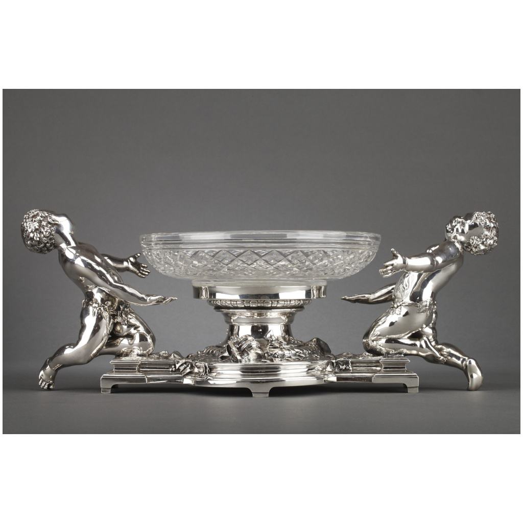 GOLDSMITH CHRISTOFLE – SILVERED BRONZE CENTERPIECE AND CRYSTAL CUT XIXE5