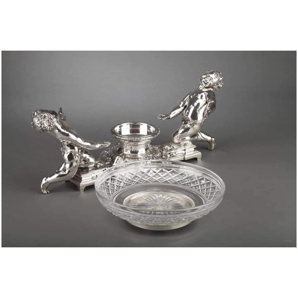 GOLDSMITH CHRISTOFLE – SILVERED BRONZE CENTERPIECE AND CRYSTAL CUT XIXE10