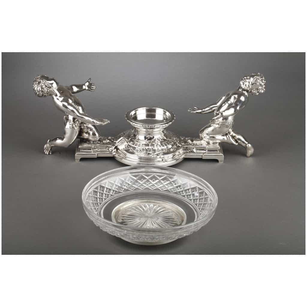 GOLDSMITH CHRISTOFLE – SILVERED BRONZE CENTERPIECE AND CRYSTAL CUT XIXE11