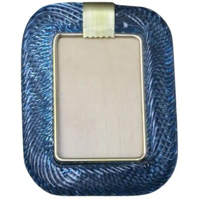 Sky blue twisted photo frame from the 2000s in Murano glass and brass by Barovier e Toso