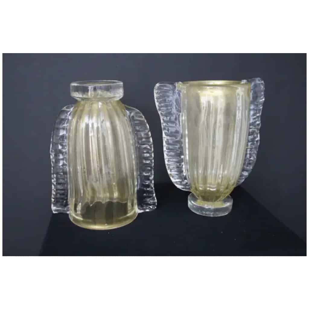 Pair of large Murano glass vases in gold and crystal color by Costantini 12