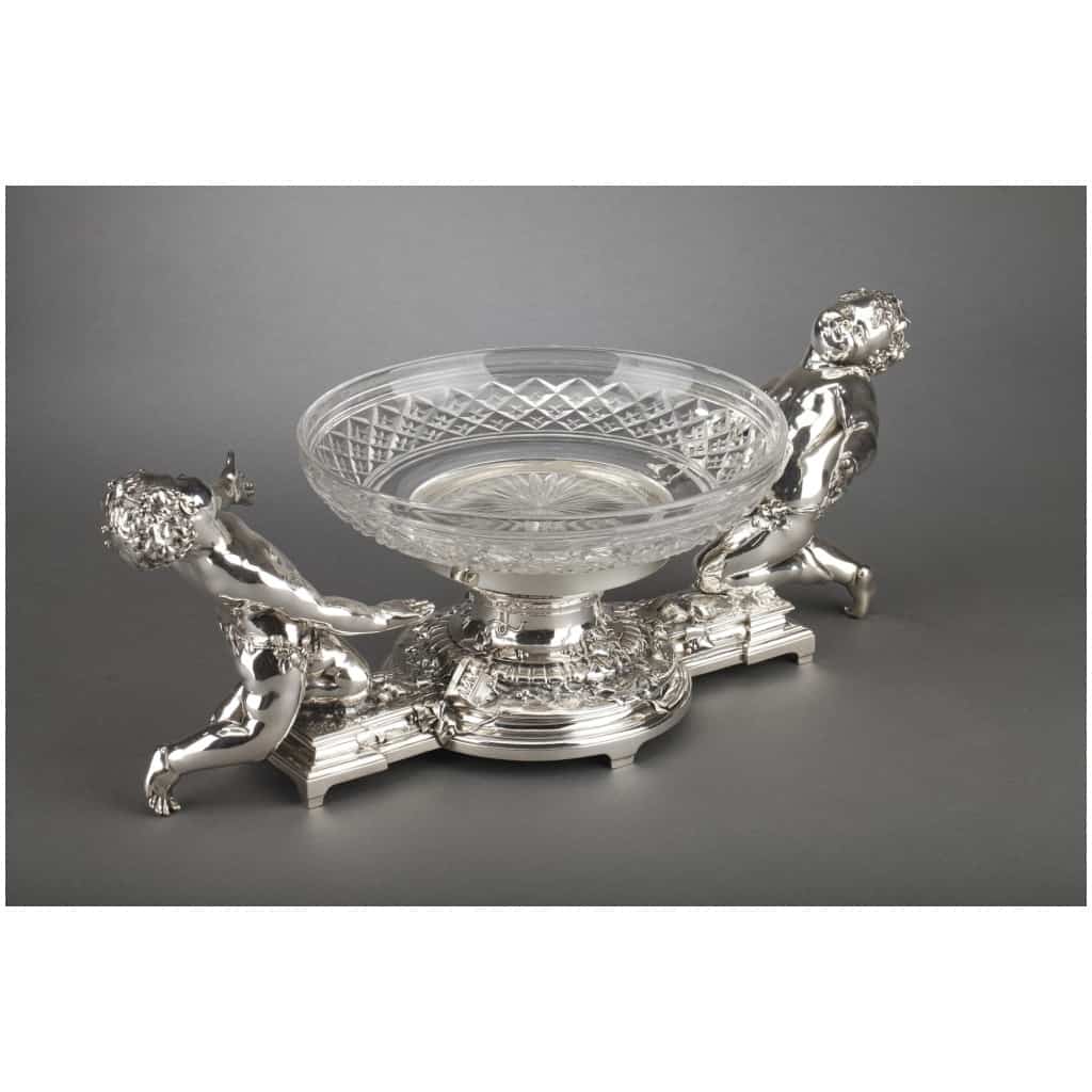 GOLDSMITH CHRISTOFLE – SILVERED BRONZE CENTERPIECE AND CRYSTAL CUT XIXE14