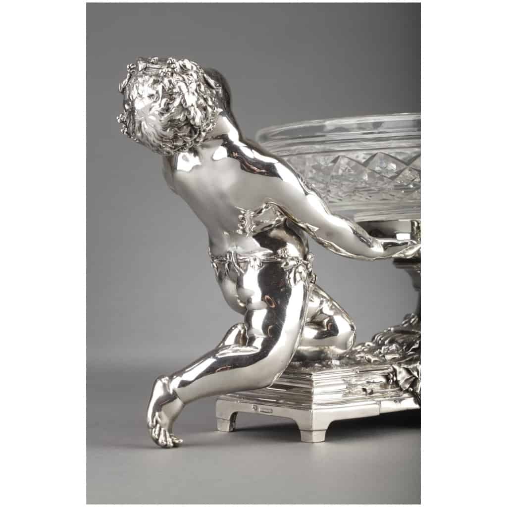 GOLDSMITH CHRISTOFLE – SILVERED BRONZE CENTERPIECE AND CRYSTAL CUT XIXE15