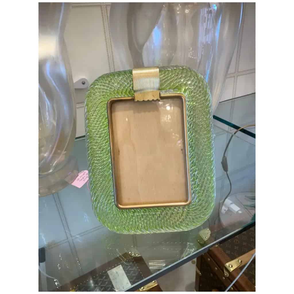 2000s photo frame in olive green twisted Murano glass and brass from Barovier e Toso 14