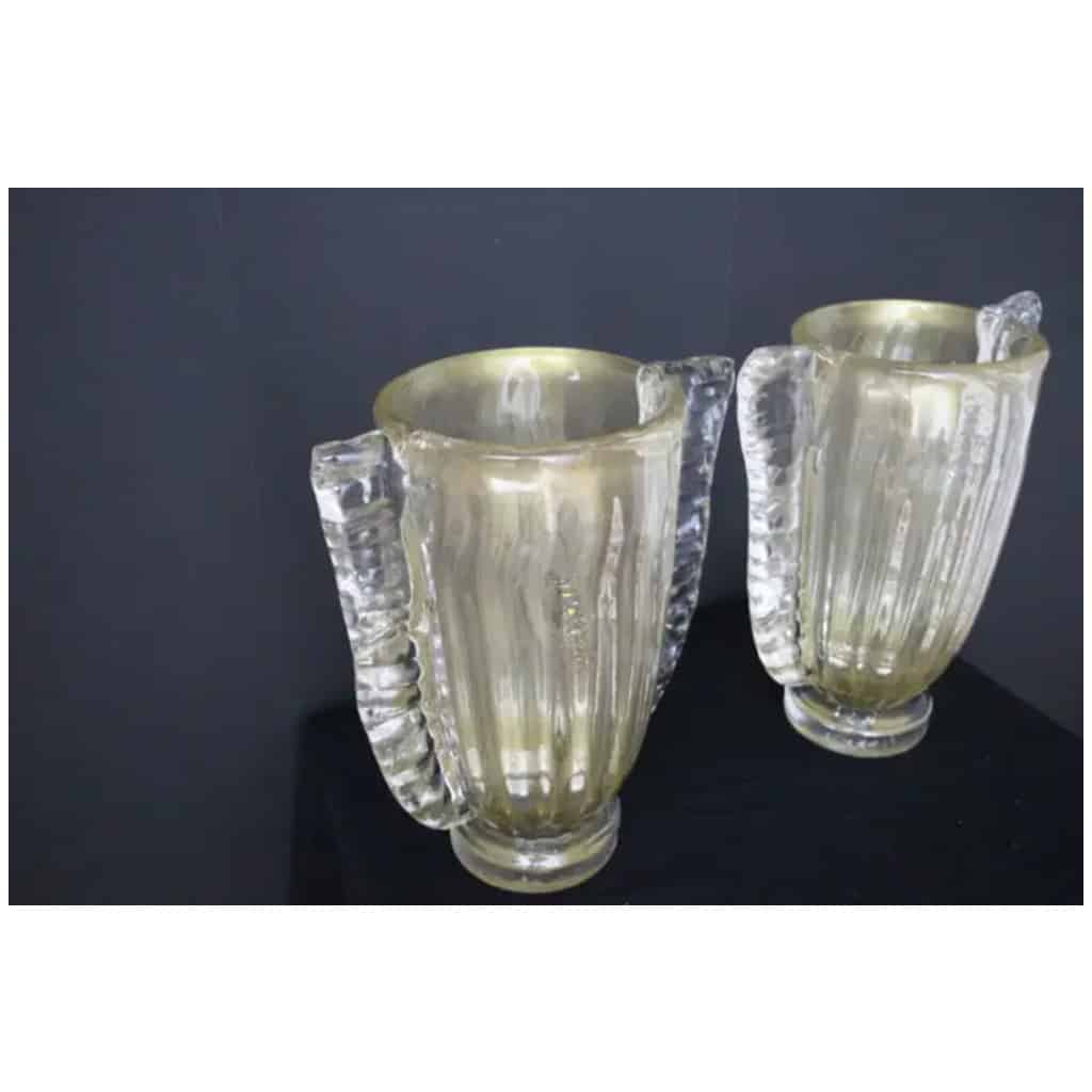 Paire de grands vases en verre de Murano de couleur dorée et cristal par Costantini 15