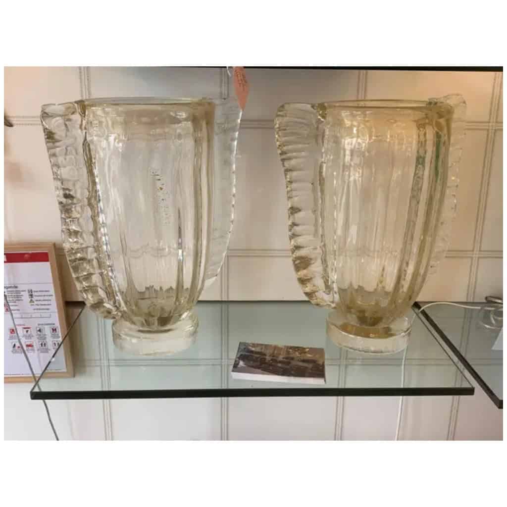 Pair of large Murano glass vases in gold and crystal color by Costantini 17