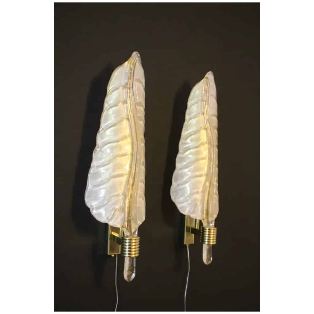 Pair of white and gold Murano glass sconces, in the shape of leaves 18