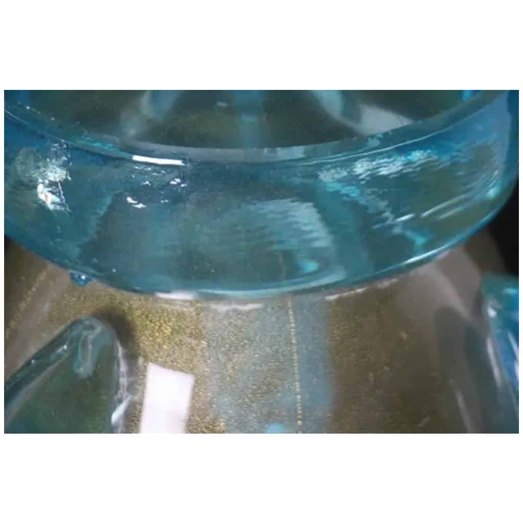 Paire de grands vases en verre de Murano doré et bleu turquoise par Costantini 18