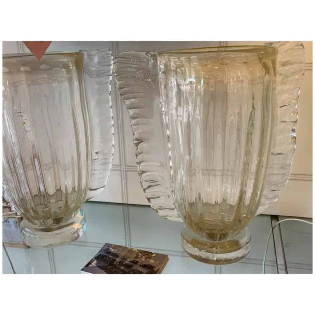 Paire de grands vases en verre de Murano de couleur dorée et cristal par Costantini 19