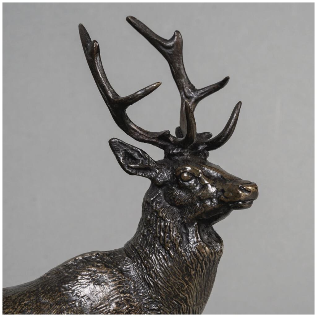 Sculpture – Listening deer 1838, Antoine-Louis Barye (1795-1875) – Bronze 10