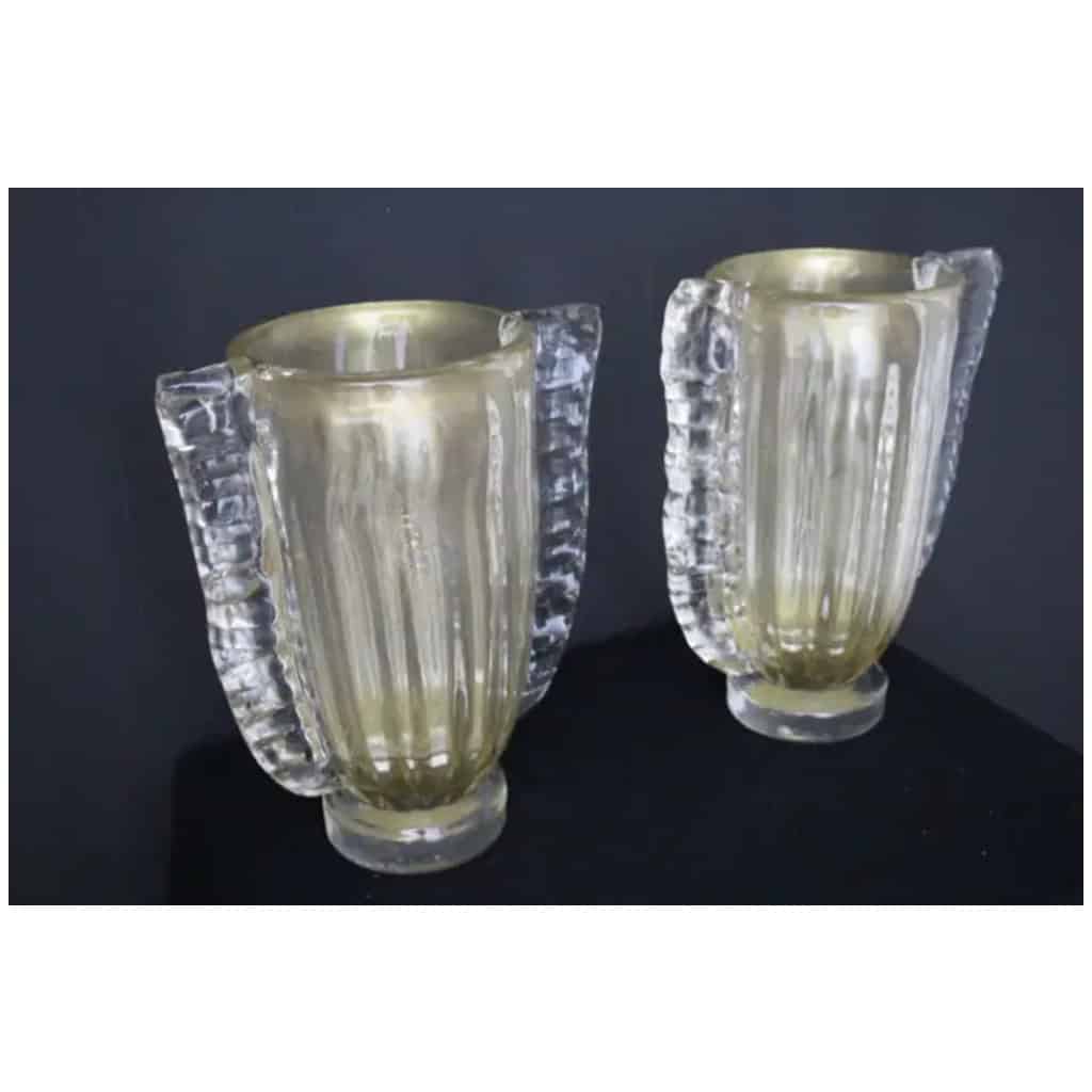 Pair of large Murano glass vases in gold and crystal color by Costantini 4